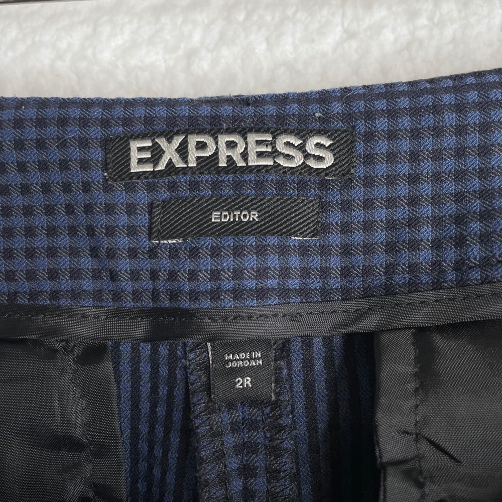 Express Editor Navy Blue Black Micro Check Dress Pants Womens Size 2R Career - Picture 7 of 10